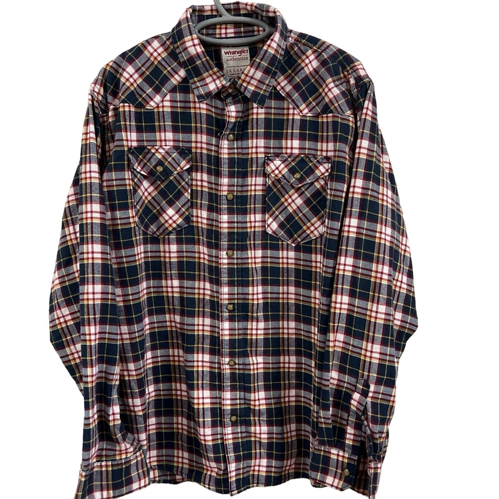 Men's wrangler Flannel 2X large pearl‎ snp long Sleeve